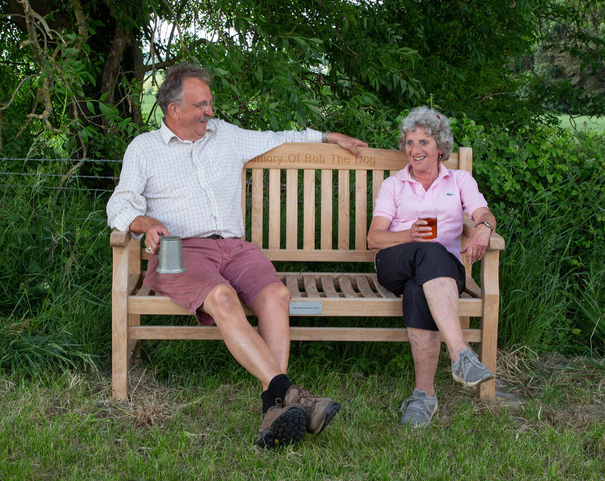 Graham Porcas& Debs Morris sitting on Bobs Bench