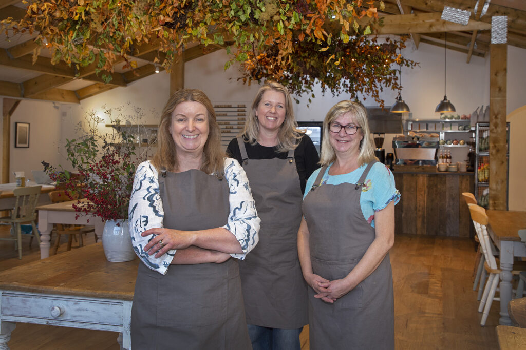 Helen Taylor Sam Sinclair and Amanda Tosh in the cafe